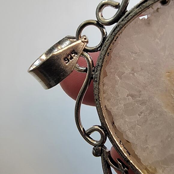 Necklace Pendant Solar Quartz Slice in Handmade Sterling Silver Filigree Setting - Picture 4 of 10